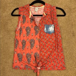 American Rag button down tank top with tie bottom